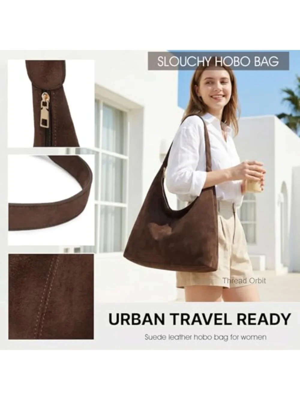 Slouchy Faux Suede Hobo Bag Women Casual Shoulder Tote Purse Handbag Work Travel